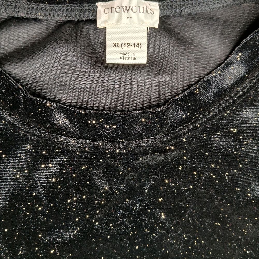 Crewcuts Tween Girls Black Velvet Sparkle Gold Speckled Crewneck Top Size 12-14